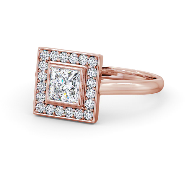 Halo Princess Diamond Engagement Ring 18K Rose Gold - Claudine ENPR59_RG_FLAT