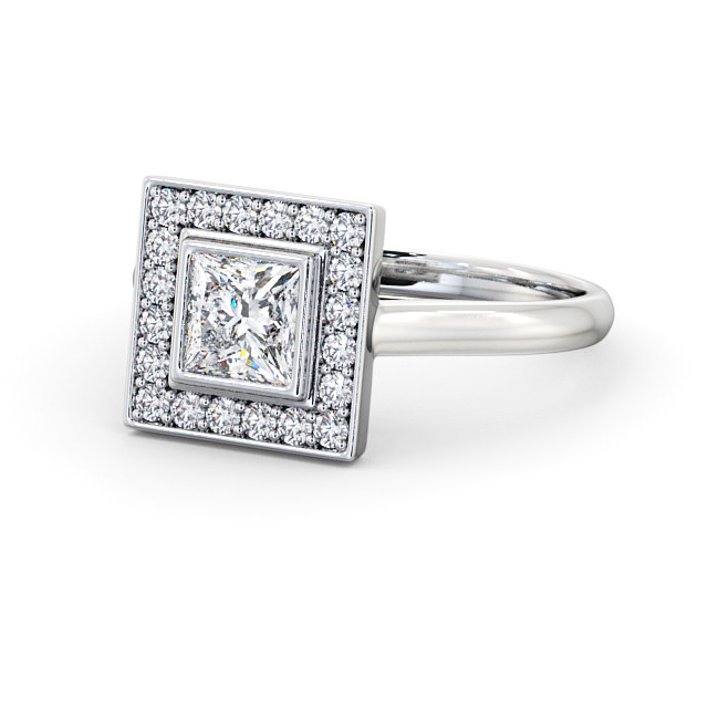 Halo Princess Diamond Engagement Ring 18K White Gold - Claudine ENPR59_WG_FLAT