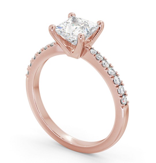 Princess Diamond 4 Prong Engagement Ring 18K Rose Gold Solitaire with Channel Set Side Stones ENPR59S_RG_THUMB1