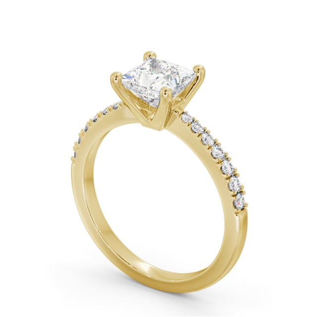 Princess Diamond Engagement Ring 9K Yellow Gold Solitaire With Side Stones - Niva