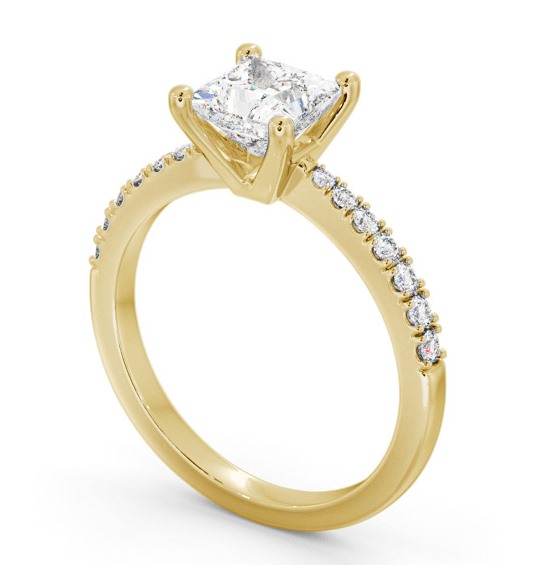 Princess Diamond 4 Prong Engagement Ring 9K Yellow Gold Solitaire with Channel Set Side Stones ENPR59S_YG_THUMB1