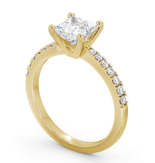 Princess Diamond 4 Prong Engagement Ring 18K Yellow Gold Solitaire with Channel Set Side Stones ENPR59S_YG_THUMB1 