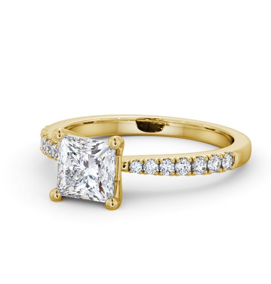  Princess Diamond Engagement Ring 18K Yellow Gold Solitaire With Side Stones - Niva ENPR59S_YG_THUMB2 