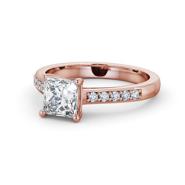 Princess Diamond Engagement Ring 18K Rose Gold Solitaire With Side Stones - Ramsley ENPR5S_RG_FLAT