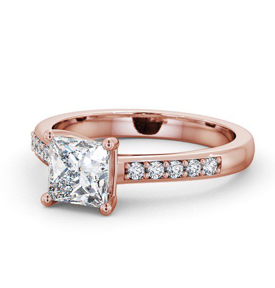  Princess Diamond Engagement Ring 9K Rose Gold Solitaire With Side Stones - Ramsley ENPR5S_RG_THUMB2 