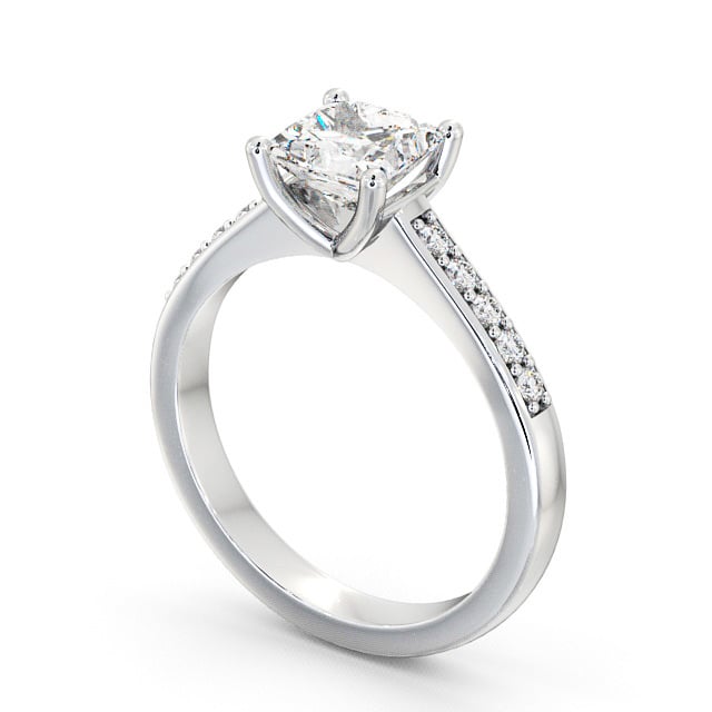 Princess Diamond Engagement Ring 18K White Gold Solitaire With Side Stones - Ramsley ENPR5S_WG_SIDE