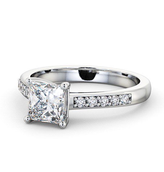 Princess Diamond Classic Style Engagement Ring 18K White Gold Solitaire with Channel Set Side Stones ENPR5S_WG_THUMB2 