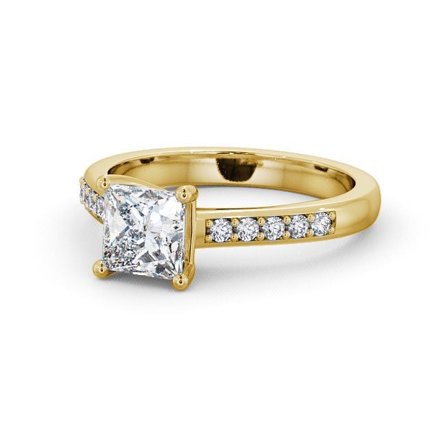 Princess Diamond Engagement Ring 18K Yellow Gold Solitaire With Side Stones - Ramsley ENPR5S_YG_FLAT