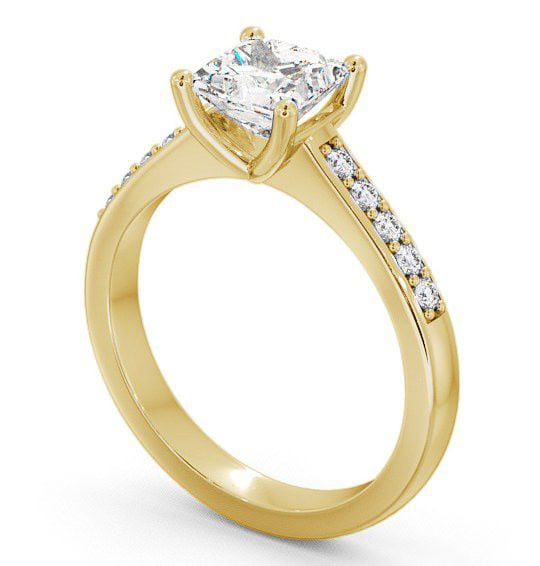 Princess Diamond Classic Style Engagement Ring 18K Yellow Gold Solitaire with Channel Set Side Stones ENPR5S_YG_THUMB1