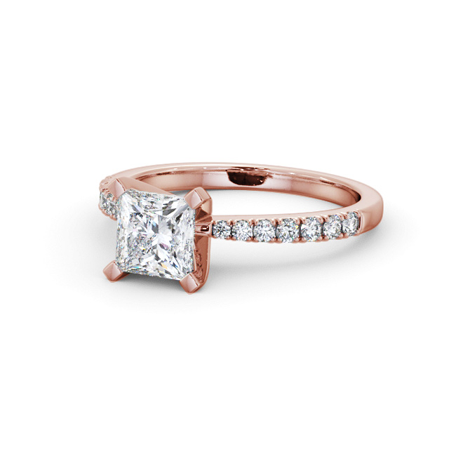 Princess Diamond Engagement Ring 9K Rose Gold Solitaire With Side Stones - Hilcote ENPR60S_RG_FLAT