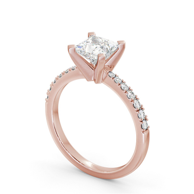 Princess Diamond Engagement Ring 9K Rose Gold Solitaire With Side Stones - Hilcote ENPR60S_RG_SIDE
