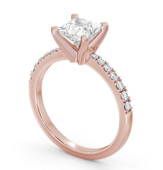 Princess Diamond Engagement Ring 9K Rose Gold Solitaire With Side Stones - Hilcote ENPR60S_RG_THUMB1