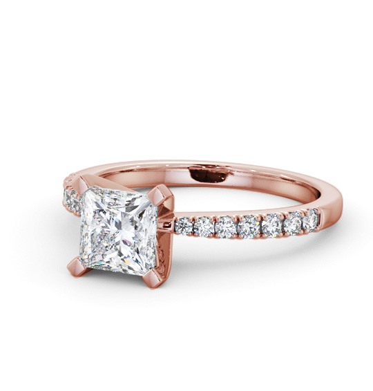  Princess Diamond Engagement Ring 18K Rose Gold Solitaire With Side Stones - Hilcote ENPR60S_RG_THUMB2 