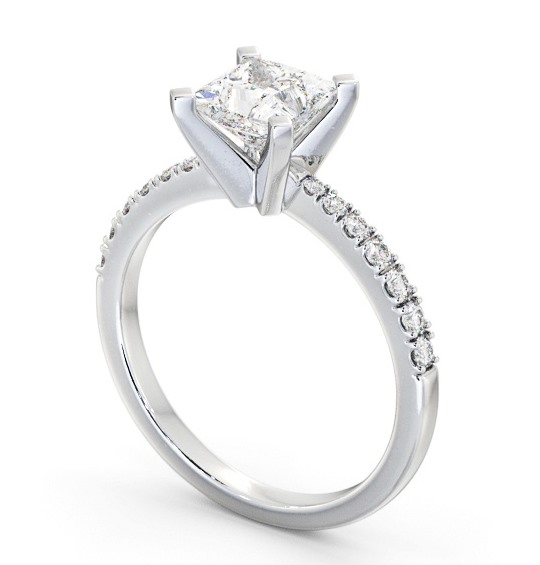 Princess Diamond Engagement Ring Palladium Solitaire With Side Stones - Hilcote ENPR60S_WG_THUMB1