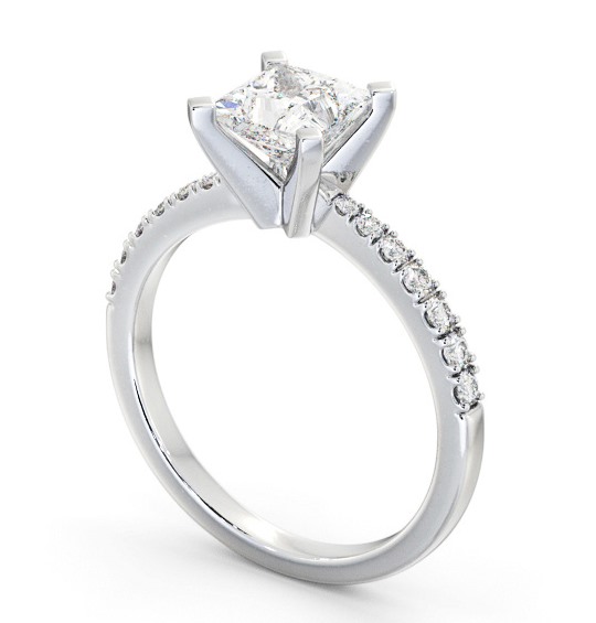 Princess Diamond Tapered Band Engagement Ring Platinum Solitaire with Channel Set Side Stones ENPR60S_WG_THUMB1