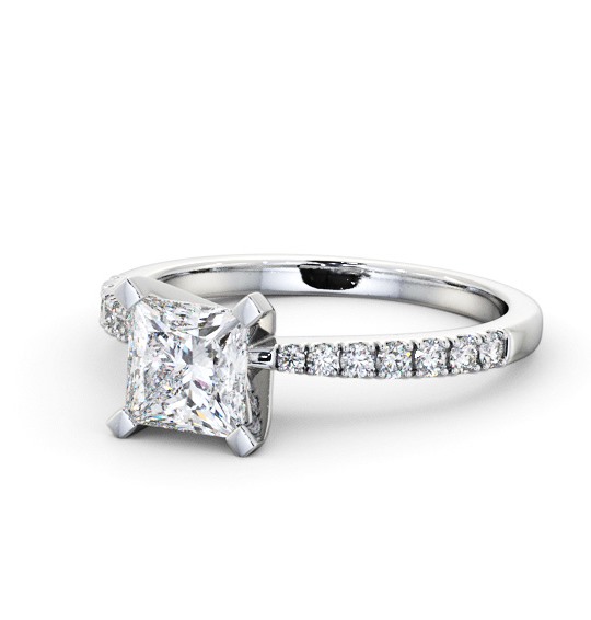  Princess Diamond Engagement Ring 9K White Gold Solitaire With Side Stones - Hilcote ENPR60S_WG_THUMB2 