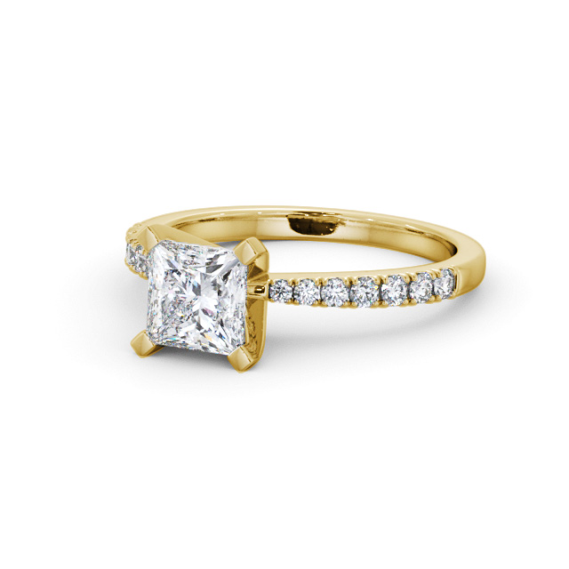 Princess Diamond Engagement Ring 18K Yellow Gold Solitaire With Side Stones - Hilcote ENPR60S_YG_FLAT