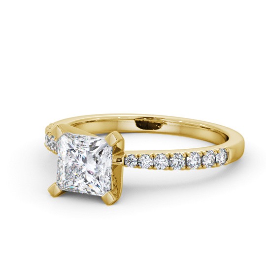  Princess Diamond Engagement Ring 9K Yellow Gold Solitaire With Side Stones - Hilcote ENPR60S_YG_THUMB2 