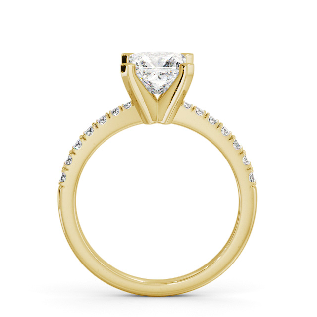 Princess Diamond Engagement Ring 9K Yellow Gold Solitaire With Side Stones - Hilcote ENPR60S_YG_UP