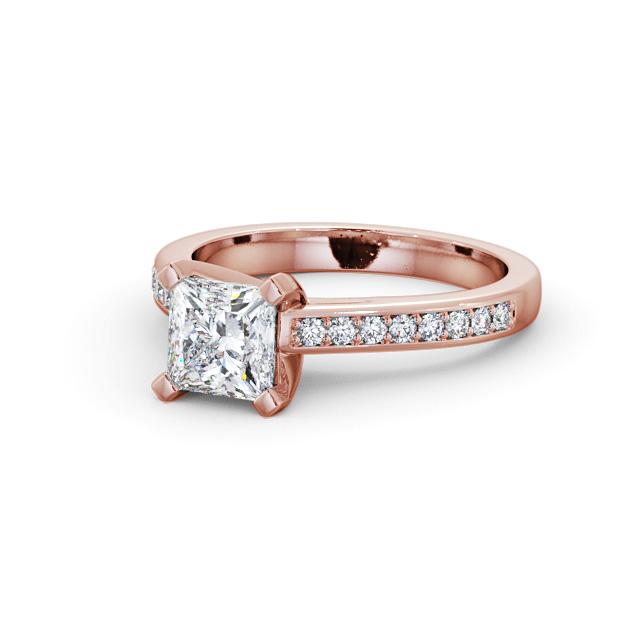 Princess Diamond Engagement Ring 9K Rose Gold Solitaire With Side Stones - Zenaide ENPR61S_RG_FLAT