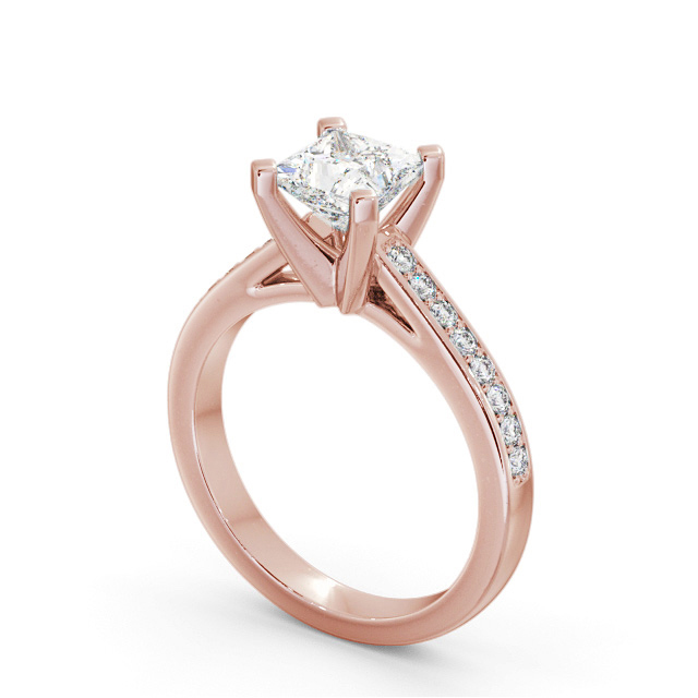 Princess Diamond Engagement Ring 9K Rose Gold Solitaire With Side Stones - Zenaide ENPR61S_RG_SIDE