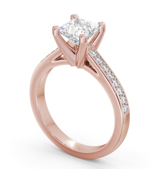 Princess Diamond 4 Prong Engagement Ring 9K Rose Gold Solitaire with Channel Set Side Stones ENPR61S_RG_THUMB1