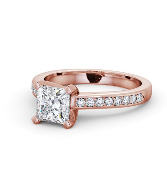  Princess Diamond Engagement Ring 9K Rose Gold Solitaire With Side Stones - Zenaide ENPR61S_RG_THUMB2 