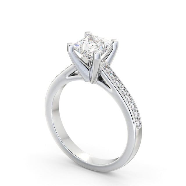 Princess Diamond Engagement Ring 18K White Gold Solitaire With Side Stones - Zenaide ENPR61S_WG_SIDE