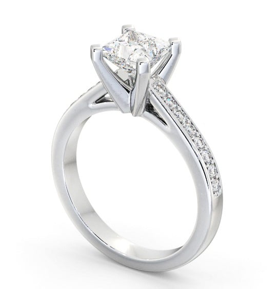  Princess Diamond Engagement Ring 18K White Gold Solitaire With Side Stones - Zenaide ENPR61S_WG_THUMB1 