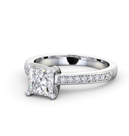  Princess Diamond Engagement Ring 18K White Gold Solitaire With Side Stones - Zenaide ENPR61S_WG_THUMB2 