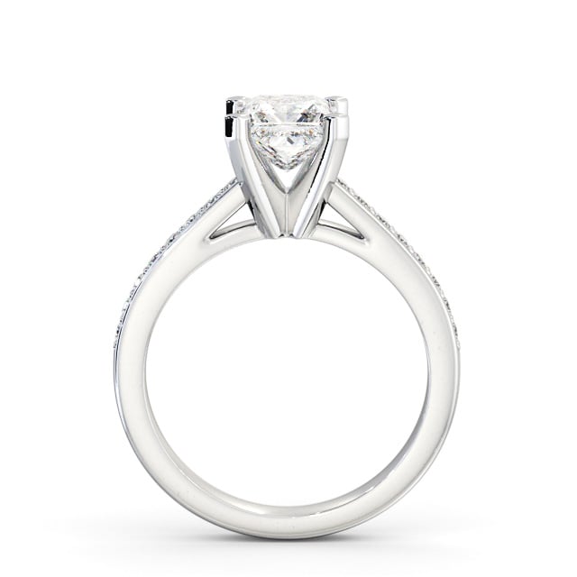 Princess Diamond Engagement Ring 18K White Gold Solitaire With Side Stones - Zenaide ENPR61S_WG_UP