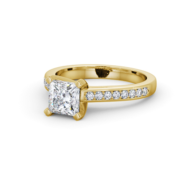 Princess Diamond Engagement Ring 18K Yellow Gold Solitaire With Side Stones - Zenaide ENPR61S_YG_FLAT