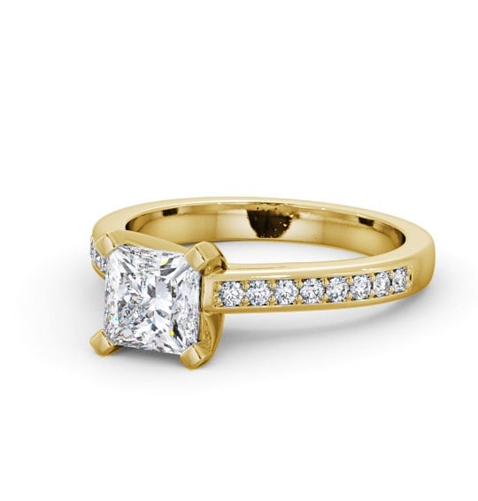  Princess Diamond Engagement Ring 18K Yellow Gold Solitaire With Side Stones - Zenaide ENPR61S_YG_THUMB2 