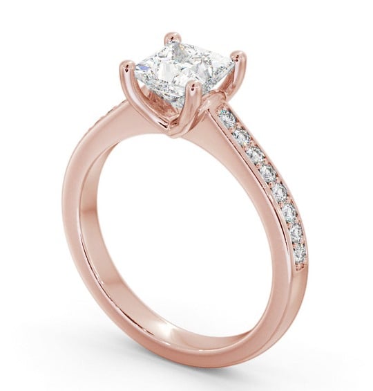 Princess Diamond Low Setting Engagement Ring 18K Rose Gold Solitaire with Channel Set Side Stones ENPR62S_RG_THUMB1