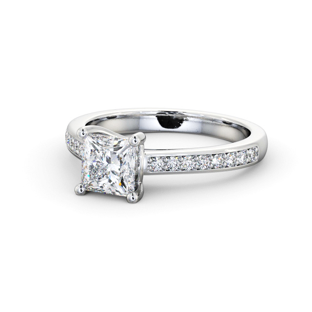 Princess Diamond Engagement Ring 18K White Gold Solitaire With Side Stones - Coldale ENPR62S_WG_FLAT