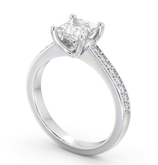 Princess Diamond Low Setting Engagement Ring 18K White Gold Solitaire with Channel Set Side Stones ENPR62S_WG_THUMB1