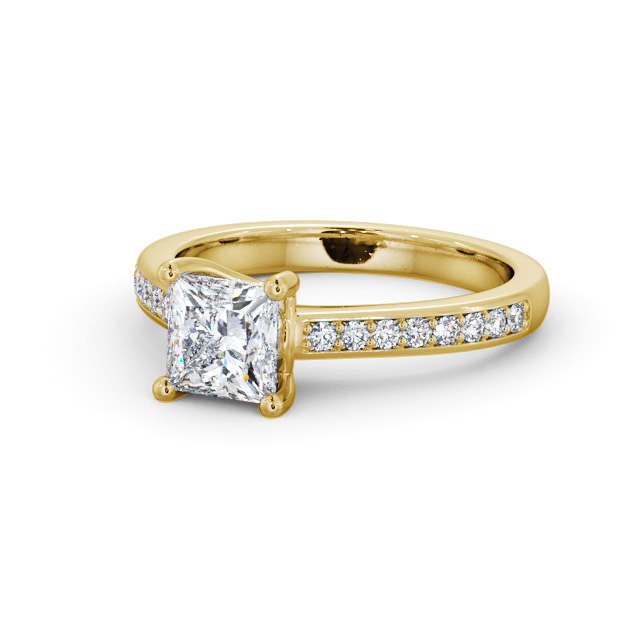 Princess Diamond Engagement Ring 18K Yellow Gold Solitaire With Side Stones - Coldale ENPR62S_YG_FLAT