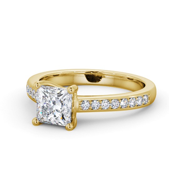  Princess Diamond Engagement Ring 9K Yellow Gold Solitaire With Side Stones - Coldale ENPR62S_YG_THUMB2 