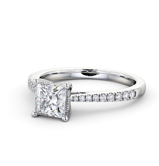  Princess Diamond Engagement Ring 18K White Gold Solitaire With Side Stones - Aylin ENPR63S_WG_THUMB2 