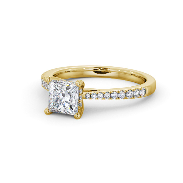 Princess Diamond Engagement Ring 18K Yellow Gold Solitaire With Side Stones - Aylin ENPR63S_YG_FLAT