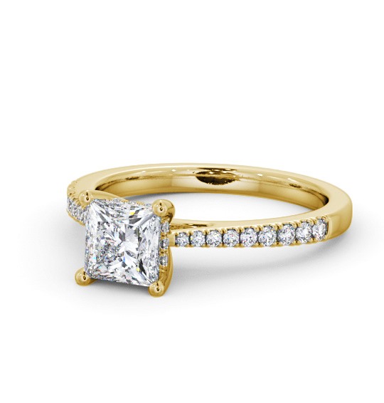  Princess Diamond Engagement Ring 9K Yellow Gold Solitaire With Side Stones - Aylin ENPR63S_YG_THUMB2 