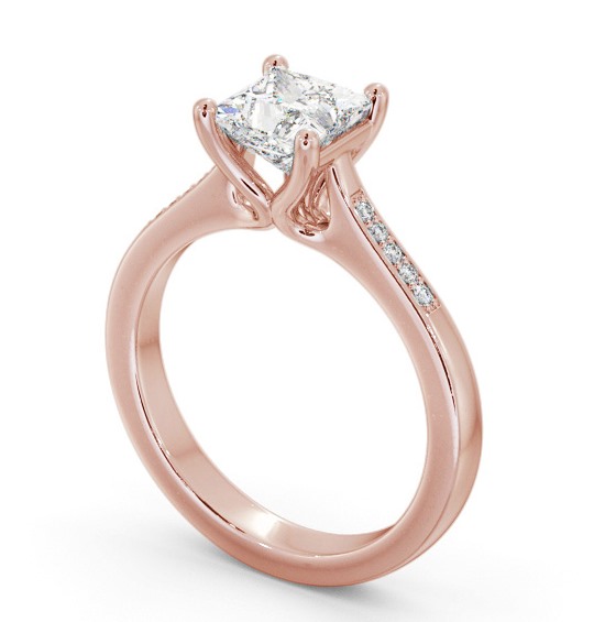 Princess Diamond Engagement Ring 9K Rose Gold Solitaire With Side Stones - Ulrikas ENPR65S_RG_THUMB1