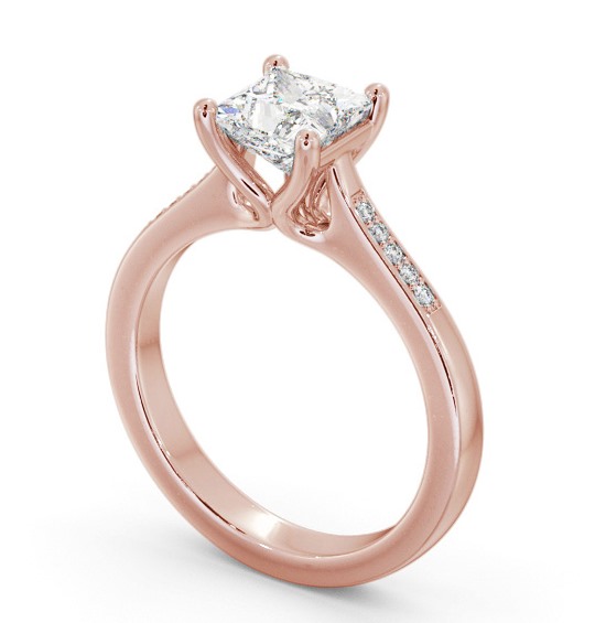 Princess Diamond Elevated Setting Engagement Ring 18K Rose Gold Solitaire with Channel Set Side Stones ENPR65S_RG_THUMB1