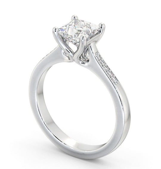  Princess Diamond Engagement Ring 9K White Gold Solitaire With Side Stones - Ulrikas ENPR65S_WG_THUMB1 