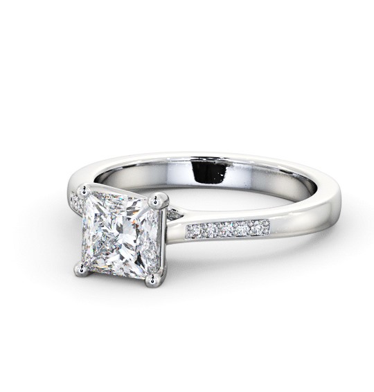  Princess Diamond Engagement Ring 9K White Gold Solitaire With Side Stones - Ulrikas ENPR65S_WG_THUMB2 