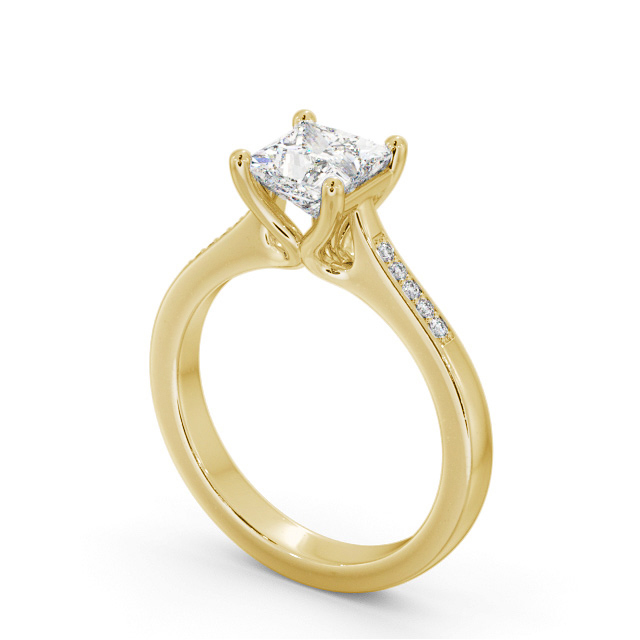 Princess Diamond Engagement Ring 9K Yellow Gold Solitaire With Side Stones - Ulrikas ENPR65S_YG_SIDE