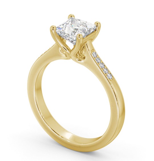 Princess Diamond Elevated Setting Engagement Ring 18K Yellow Gold Solitaire with Channel Set Side Stones ENPR65S_YG_THUMB1