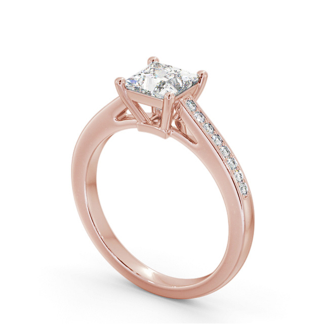 Princess Diamond Engagement Ring 9K Rose Gold Solitaire With Side Stones - Claudette ENPR66S_RG_SIDE
