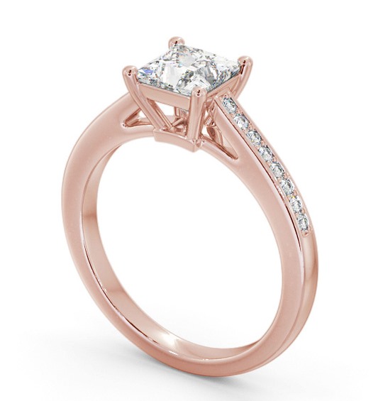 Princess Diamond Box Style Setting Engagement Ring 9K Rose Gold Solitaire with Channel Set Side Stones ENPR66S_RG_THUMB1