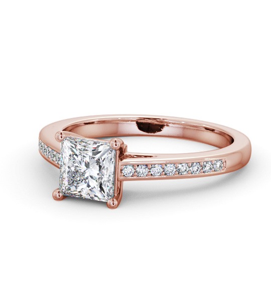  Princess Diamond Engagement Ring 9K Rose Gold Solitaire With Side Stones - Claudette ENPR66S_RG_THUMB2 
